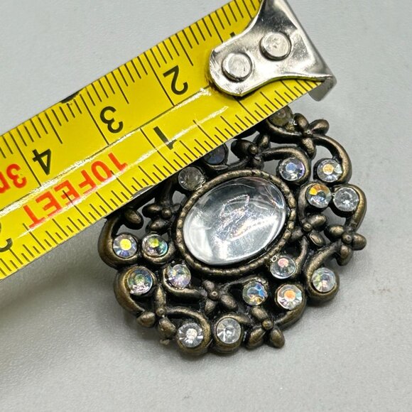Pretty Rhinestones Pin Brooch Moonglow Acrylic Cabochon Antique Style Jewelry - Picture 6 of 6